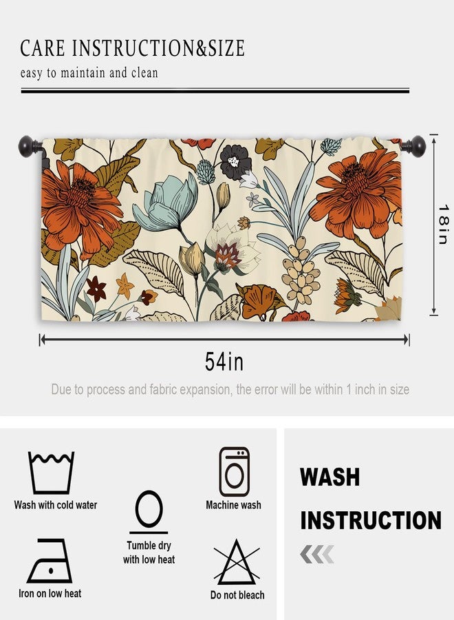Miyotaa Vintage Flower Kitchen Curtain Valance 54W x 18H Rod Pocket Retro Burnt Orange Blossom Botanical Autumn Fall Window Treatment for Living Room Bedroom Bathroom - Image 3